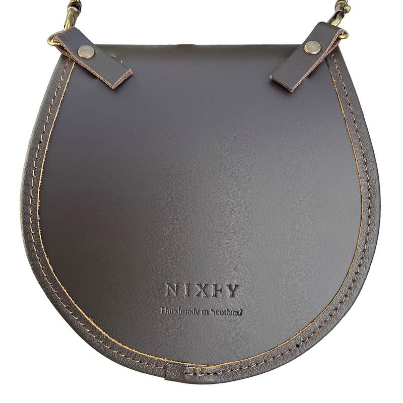 Nixey Sporran Handbag Black Watch Brown Leather back