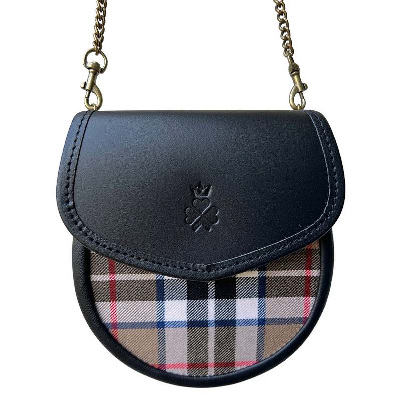 Nixey Sporran Handbag Thompson Tartan Black Leather front