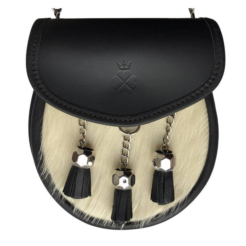 Nixey Sporran Handbag in Cream Hair-on Hide Black main