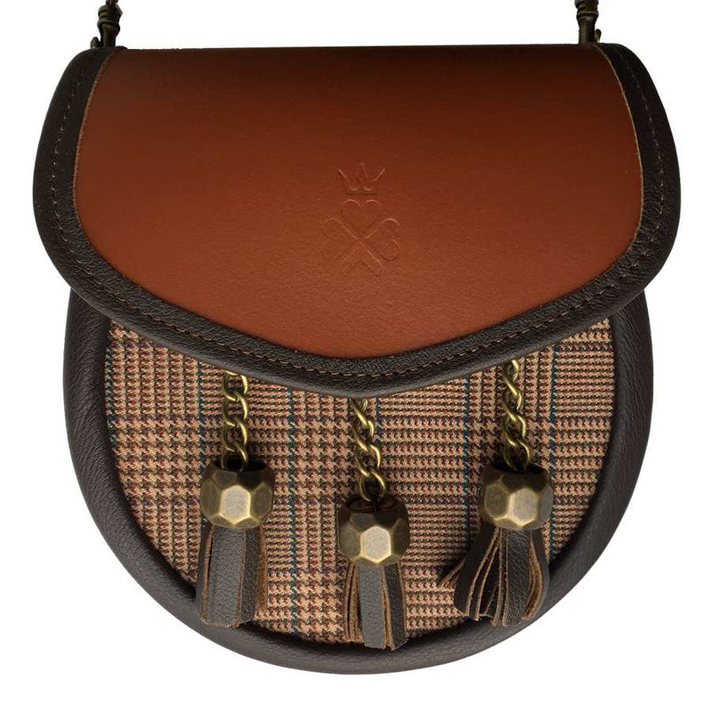 Nixey Sporran Handbag in Glen Keith Tweed and Chestnet Leather main