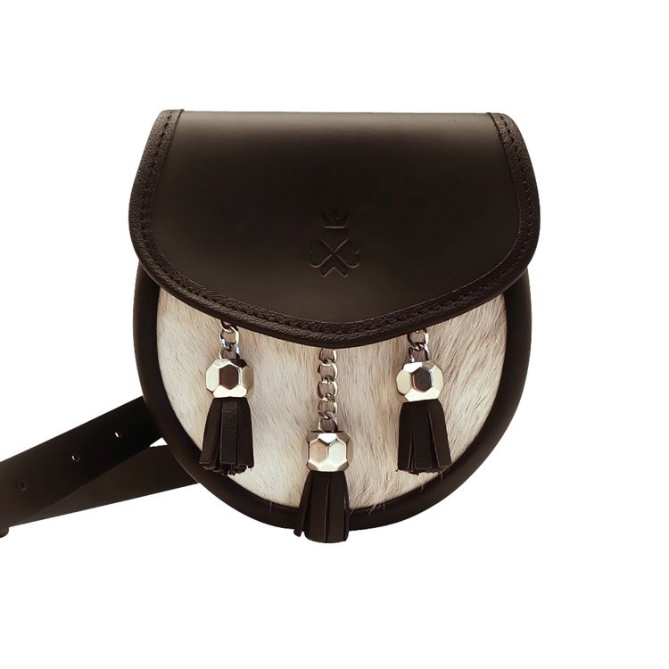 Nixey Sporran Handbag in Light Hair-on Hide in Black with Chrome Fittings main