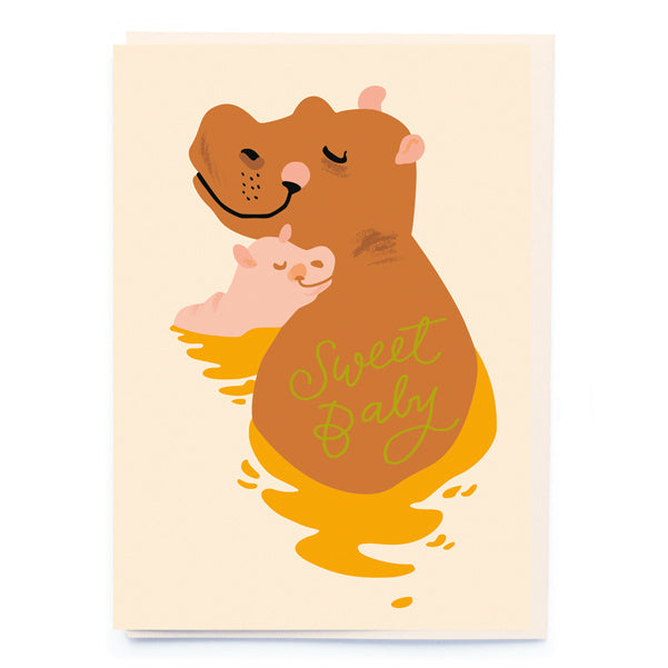 Noi Publishing Greetings Card Hippos Sweet Baby BW019 front