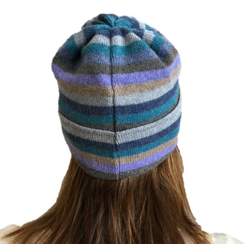 Old School Beauly Knitwear - Inverness Blue Skies Hat on Model back