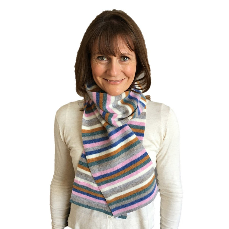 Old School Beauly Knitwear - Inverness Pink Skies Scarf on model