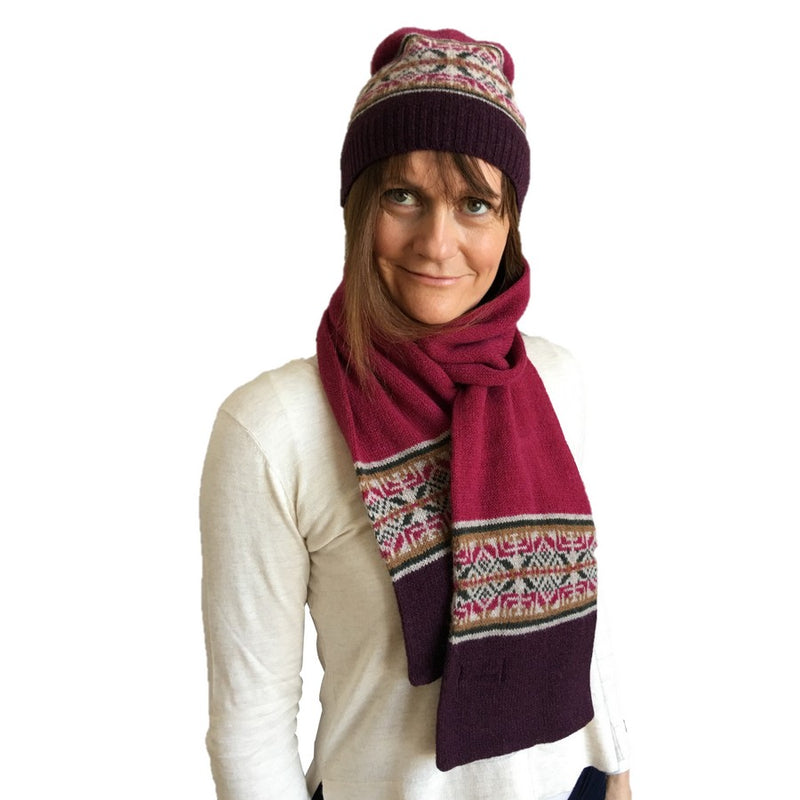 Old School Beauly Knitwear - Ross-shire Scarf on model with hat