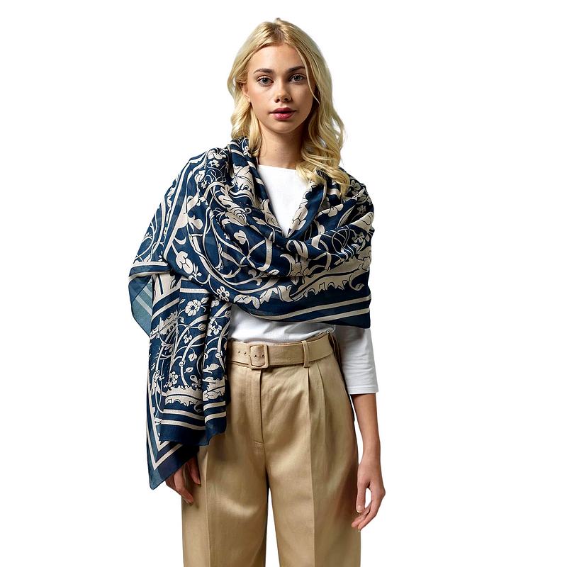 One Hunderd Stars Jaipur Blue Scarf SCAJAIBLU on model front 1