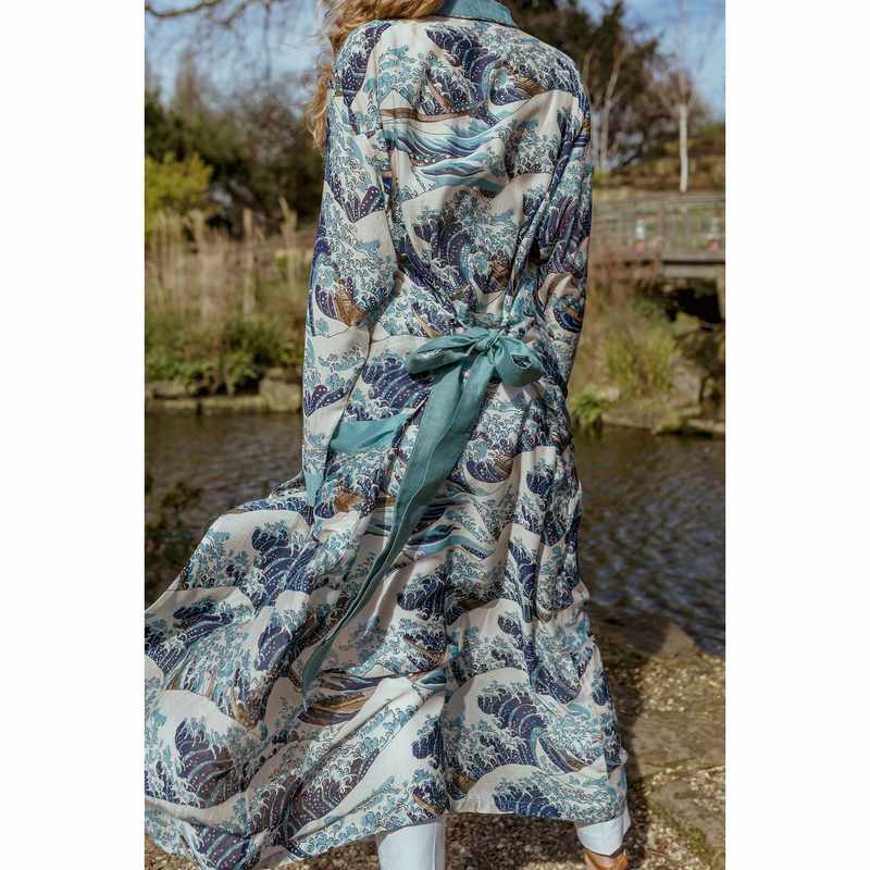 One Hundred Stars Blue Wave Dressing Gown GWNWAVBLU on model