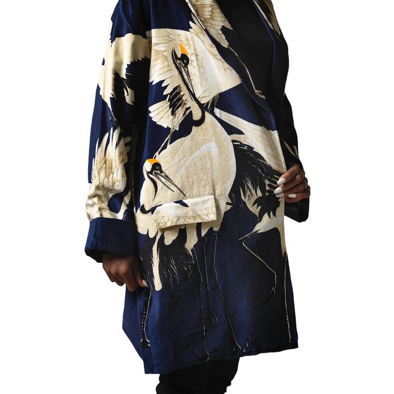 One Hundred Stars Boyfriend Jacket Navy Stork on model detail