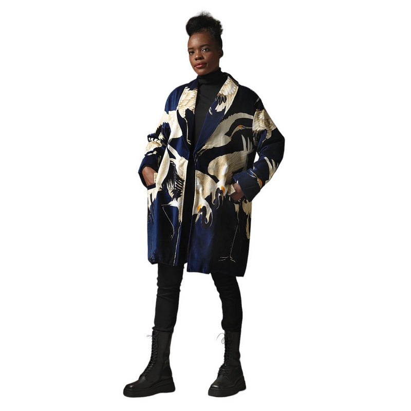 One Hundred Stars Boyfriend Jacket Navy Stork on model front