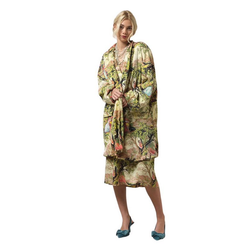 One Hundred Stars Country Toile Velvet Boyfriend Jacket on model front closed