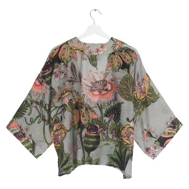 One Hundred Stars Kimono Eccentric Blooms Putty on hanger back