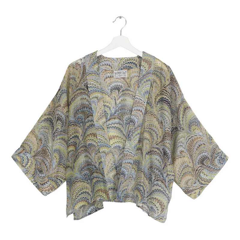 One Hundred Stars Kimono Marbled Green front