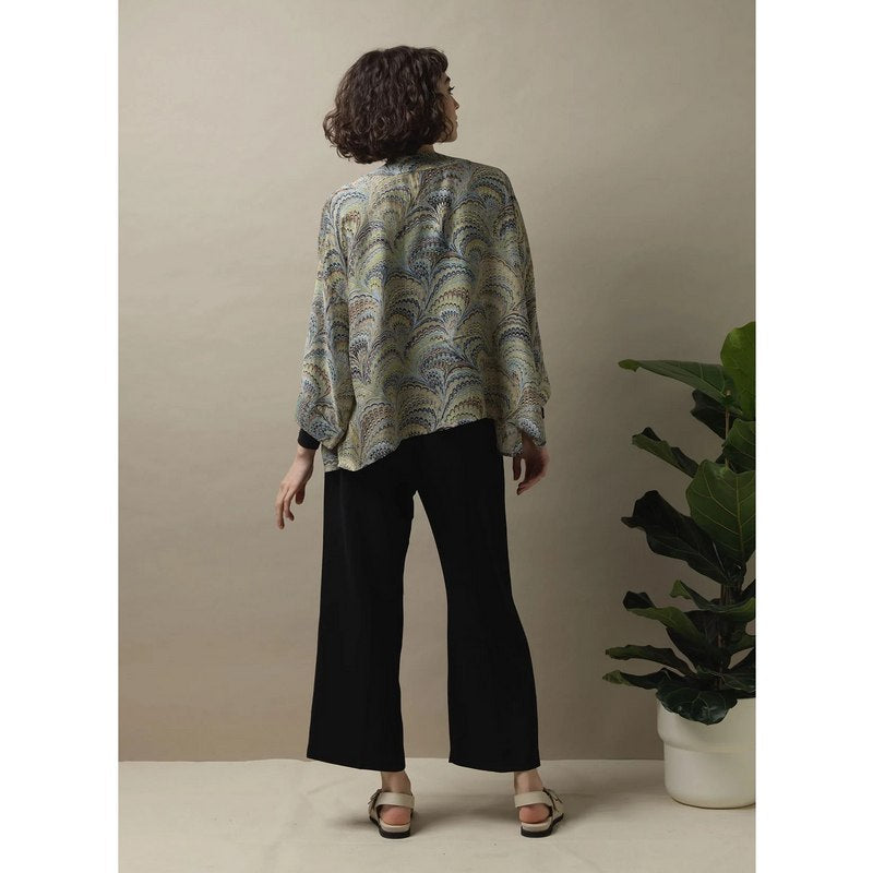 One Hundred Stars Kimono Marbled Green on model back