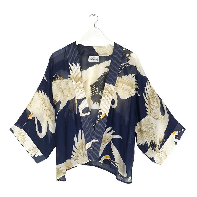One Hundred Stars Kimono Stork Navy front