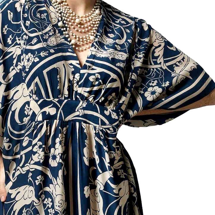 One Hundred Stars Margeux Maxi Kaftan Jaipur Blue KAMJAIBLU on model detail