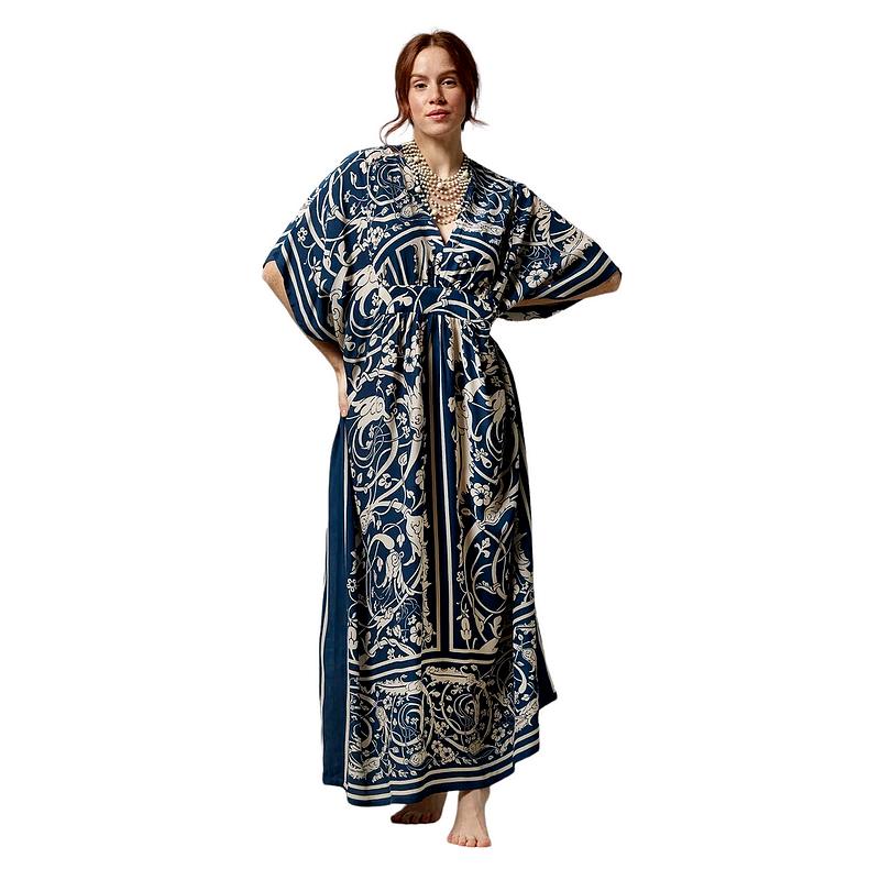 One Hundred Stars Margeux Maxi Kaftan Jaipur Blue KAMJAIBLU on model front 1