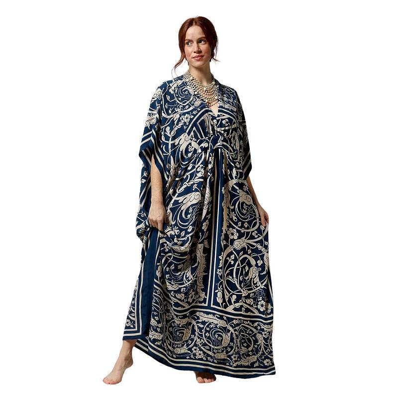One Hundred Stars Margeux Maxi Kaftan Jaipur Blue KAMJAIBLU on model front 2