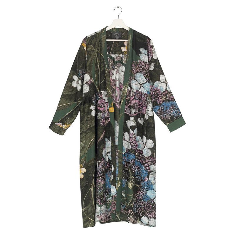 One Hundred Stars Marianne North Hydrangea Forest Green Duster Coat front