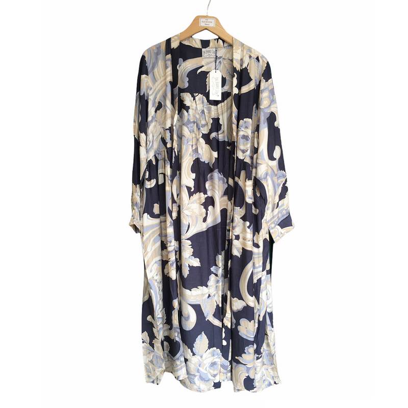 One Hundred Stars Plaster Roses Duster Coat Midnight on hanger front