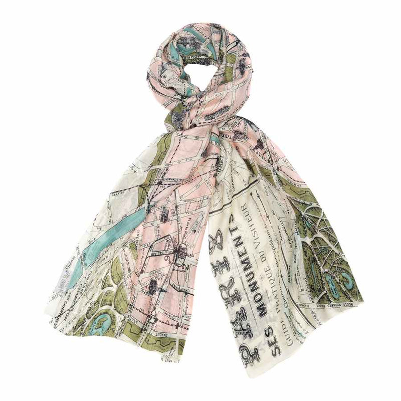 One Hundred Stars Scarf Paris Monuments Map knotted