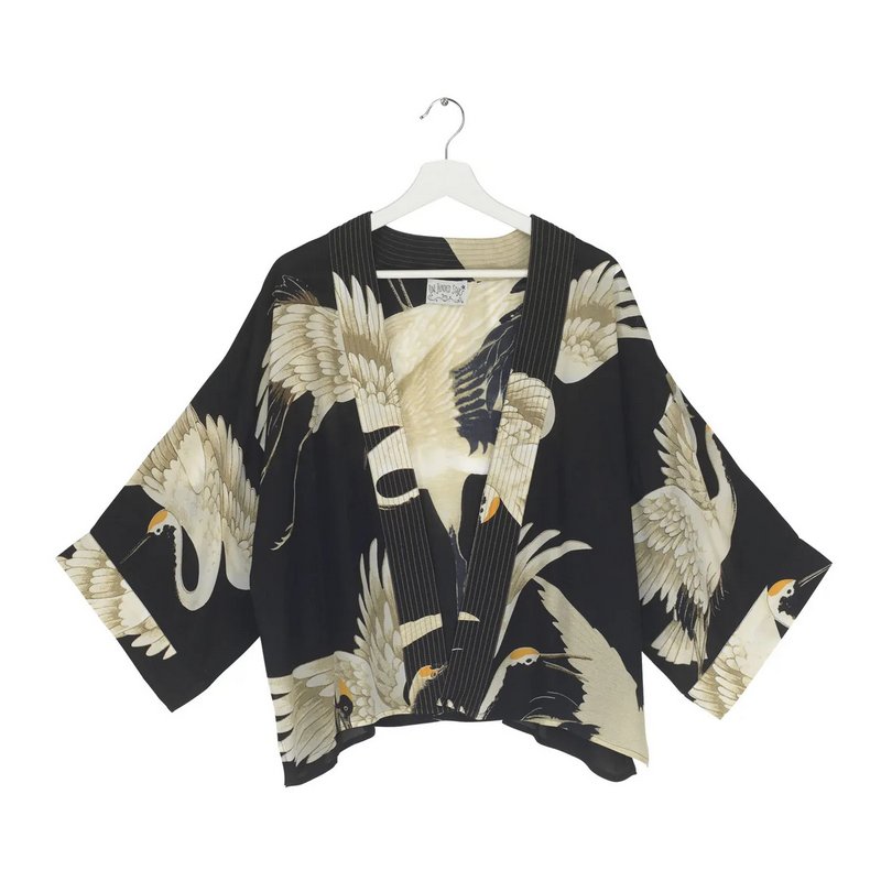 One Hundred Stars Stork Crepe Kimono Black front