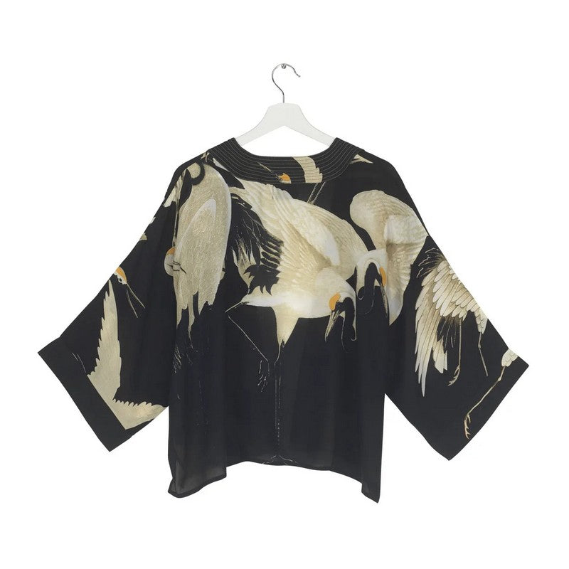 One Hundred Stars Stork Crepe Kimono Black back