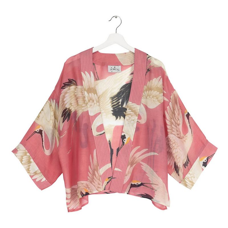 One Hundred Stars Stork Lipstick Pink Kimono front