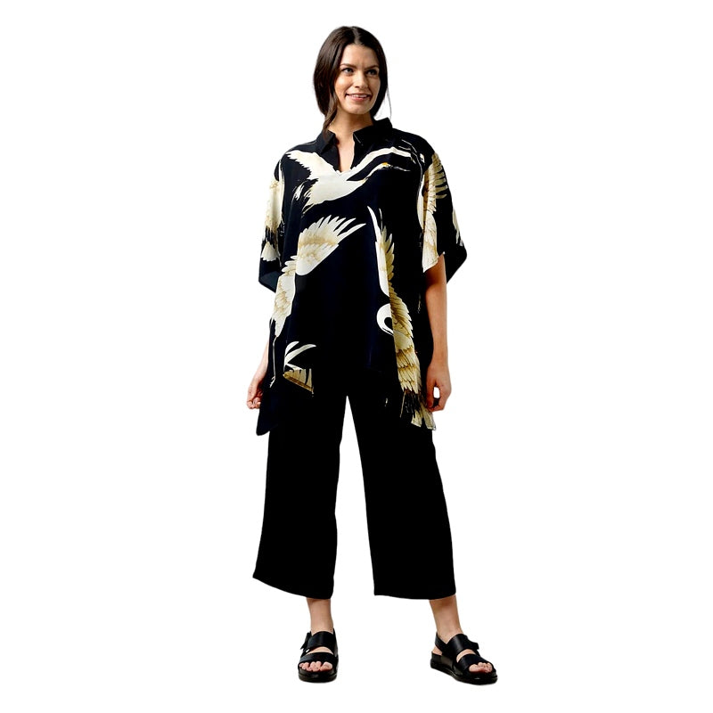 One Hundred Stars Stork Tunic Top in Black TPTSTOBLK on model front 1