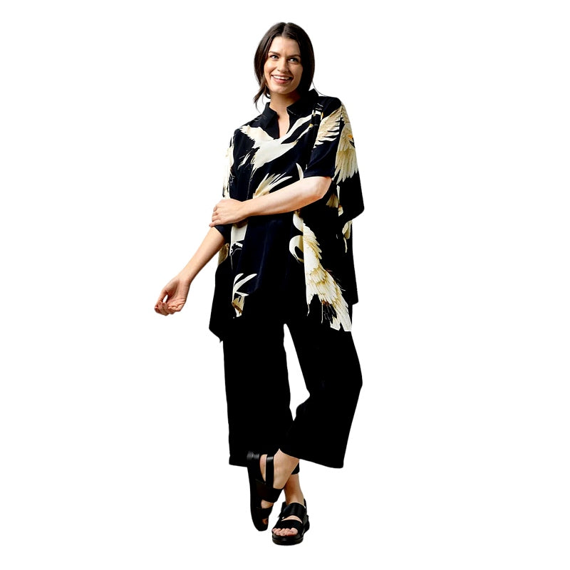 One Hundred Stars Stork Tunic Top in Black TPTSTOBLK on model front 2