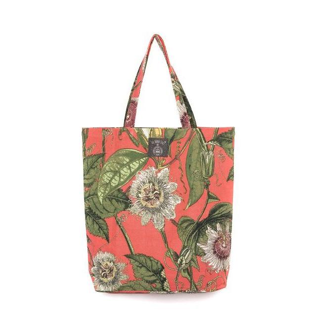 One Hundred Stars Kew Coral Passion Flower Cotton Tote Bag