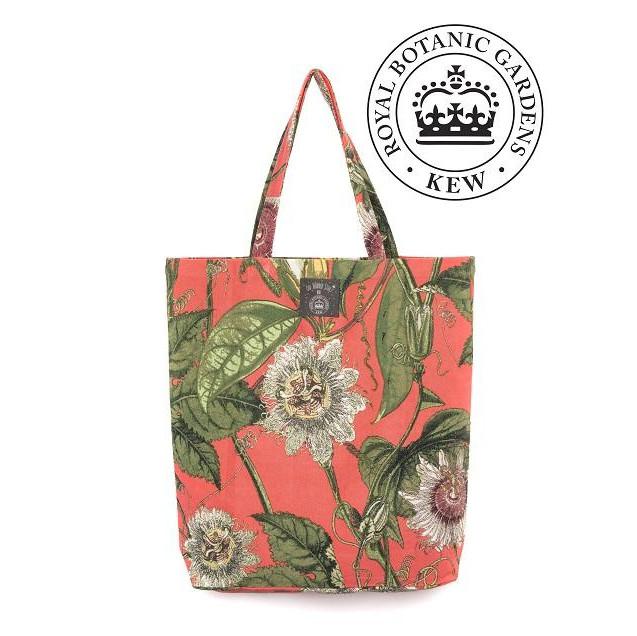 One Hundred Stars Kew Coral Passion Flower Cotton Tote Bag with RBG logo
