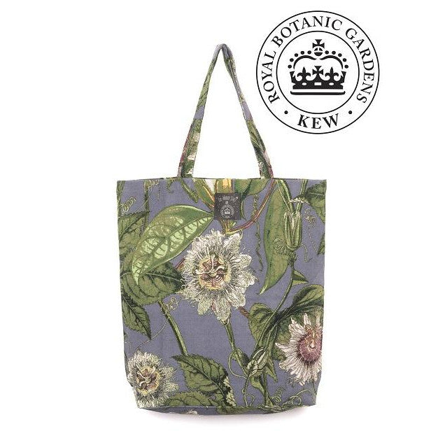 One Hundred Stars Kew Grey Passion Flower Cotton Tote Bag with RBG logo