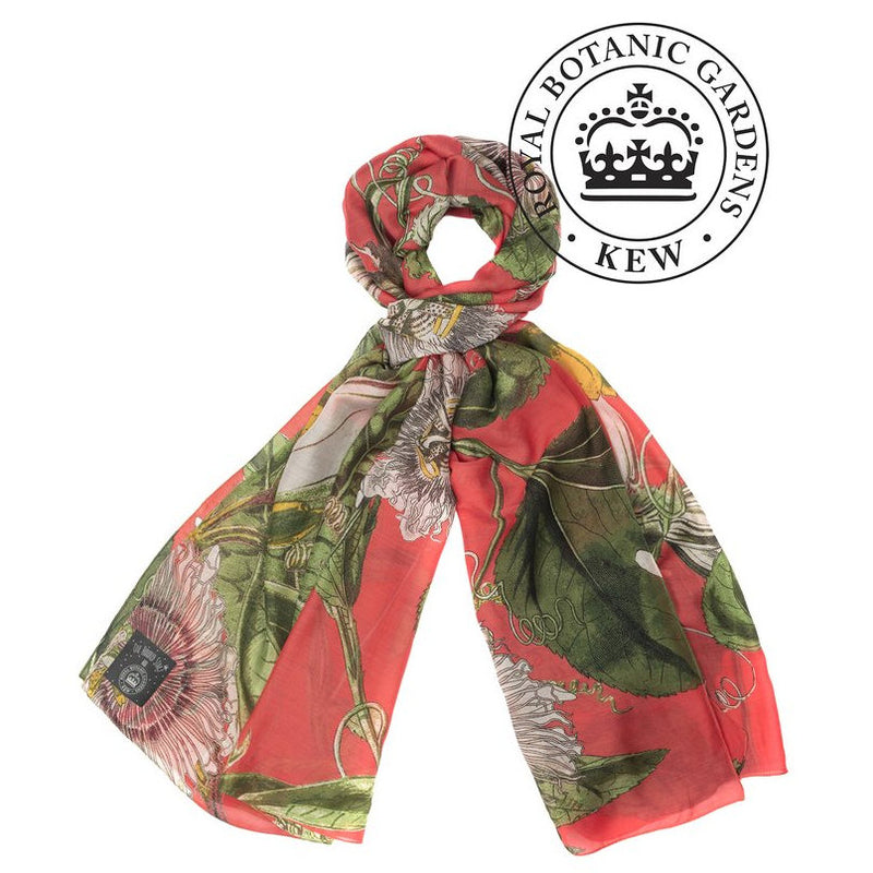 One Hundred Stars Kew Passion Flower Coral Scarf