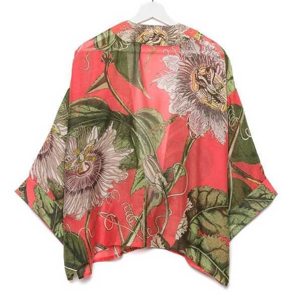 One Hundred Stars Kew RBG Passion Flower Coral Kimono back