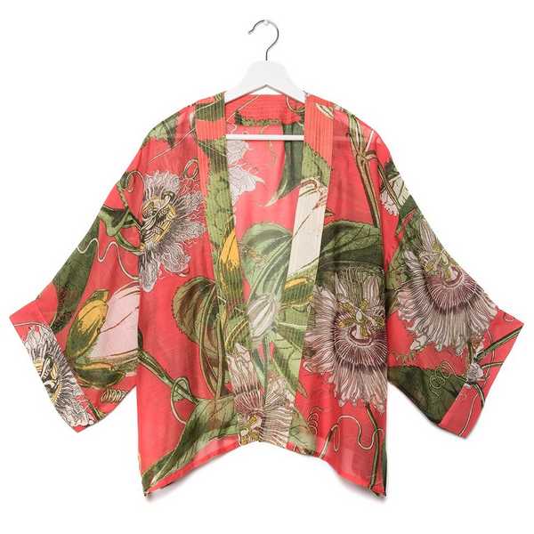 One Hundred Stars Kew RBG Passion Flower Coral Kimono front