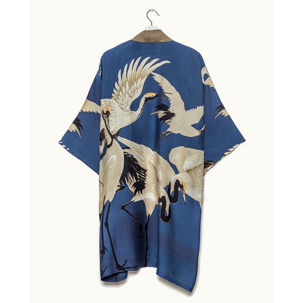 One Hundred Stars Stork Collar Kimono Blue back