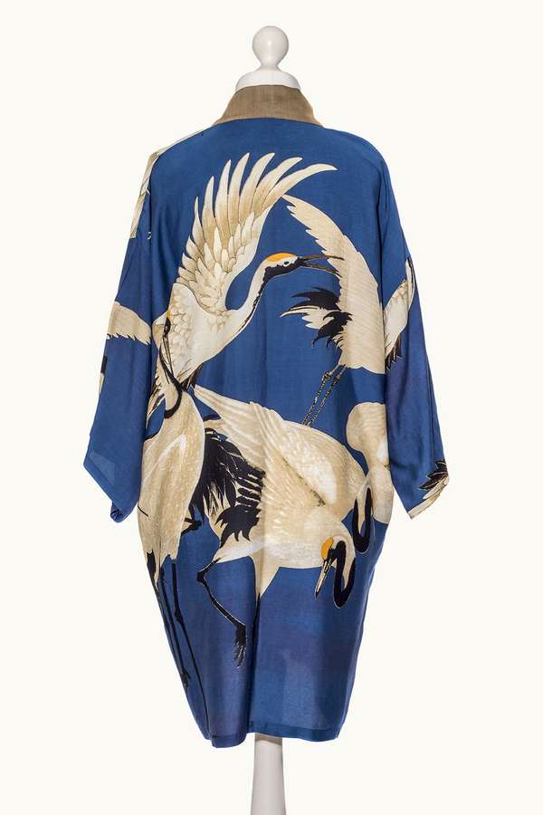 One Hundred Stars Stork Collar Kimono Blue on mannequin back