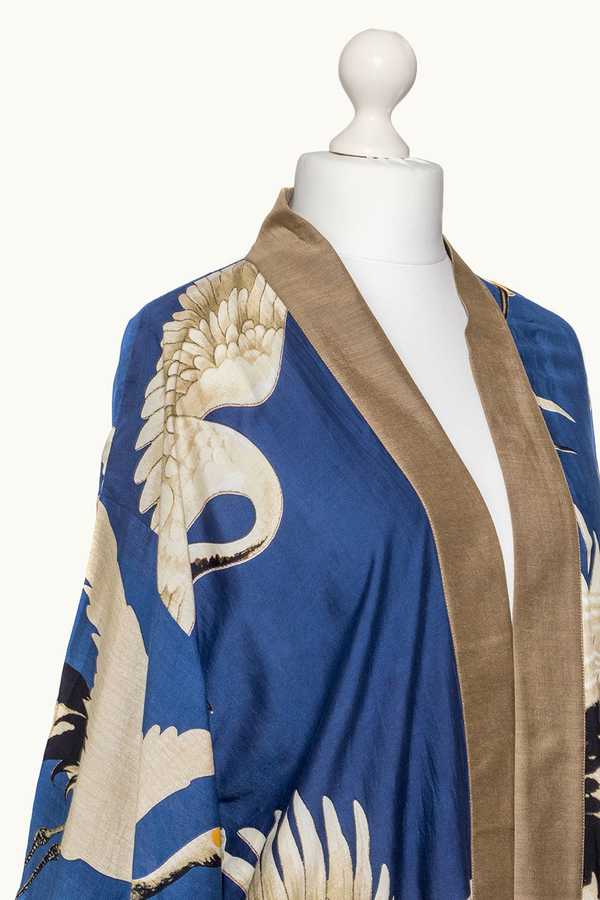One Hundred Stars Stork Collar Kimono Blue on mannequin detail