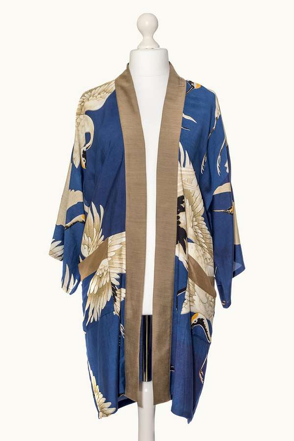 One Hundred Stars Stork Collar Kimono Blue on mannequin front