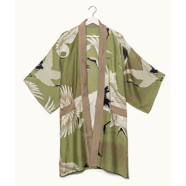 One Hundred Stars Stork Collar Kimono Green front