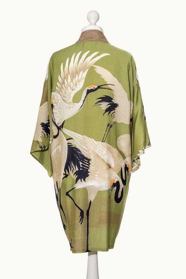 One Hundred Stars Stork Collar Kimono Green on mannequin back