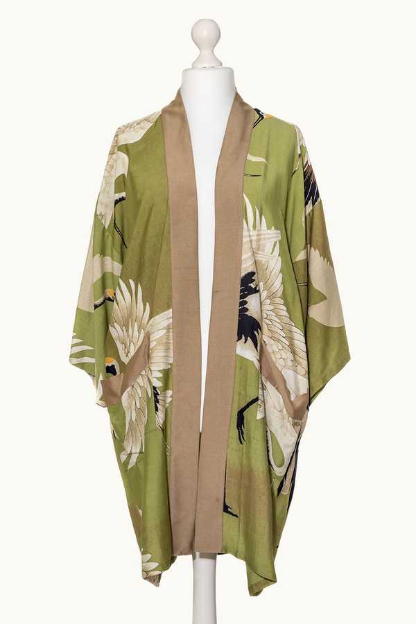 One Hundred Stars Stork Collar Kimono Green on mannequin front