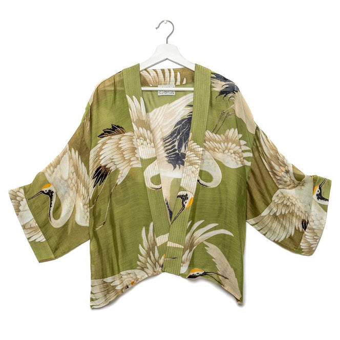 One Hundred Stars Stork Green Mini Kimono front
