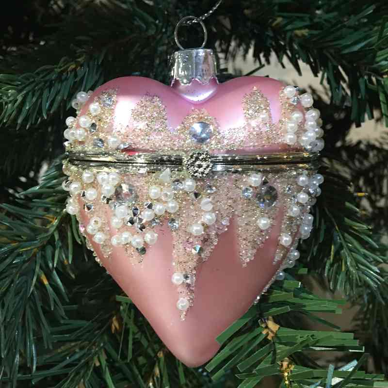 Openable Pink Hanging Heart Christmas Bauble on Christmas Tree