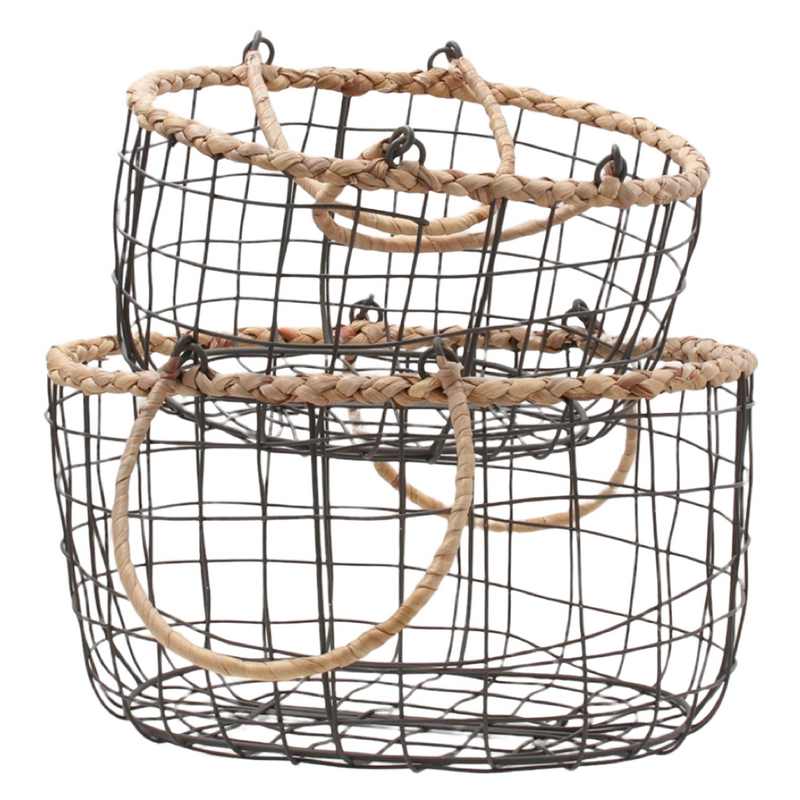 Oval Wire Basket With Woven Trim Small and Large