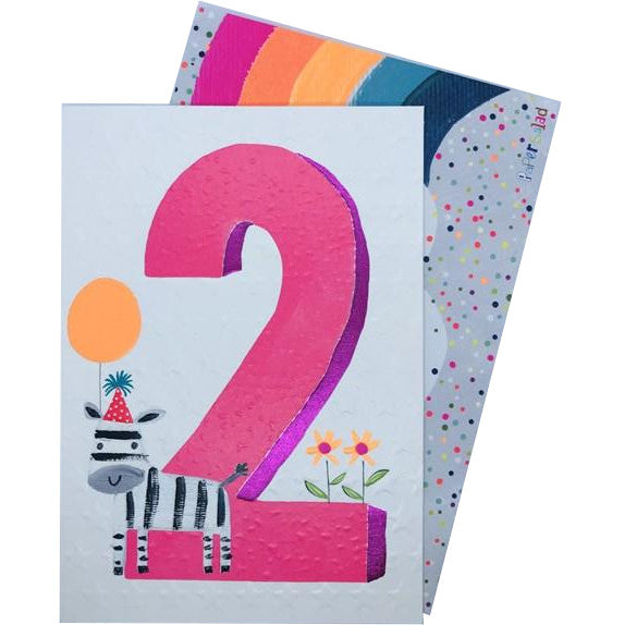 Paper Salad Publishing Age 2 Girl Zebra Birthday Card HL1953 front