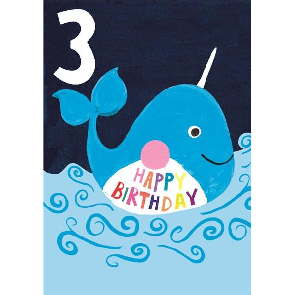 Paper Salad Publishing Age 3 Boy Whale Birthday Card HL1903 front