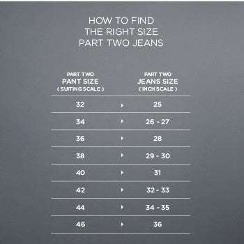 Part Two Jeans Size Chart