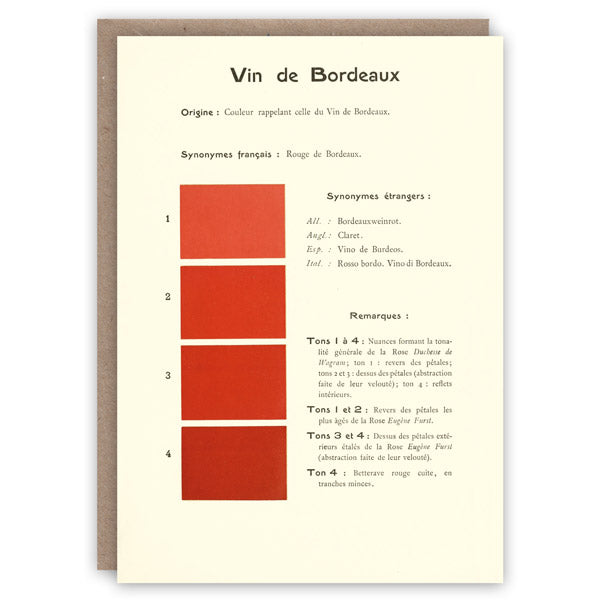 Pattern Book Colour Theory Greetings Card Vin de Bordeaux PB733 front