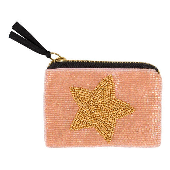 Pink Bead Gold Star Coin Purse 240431 front